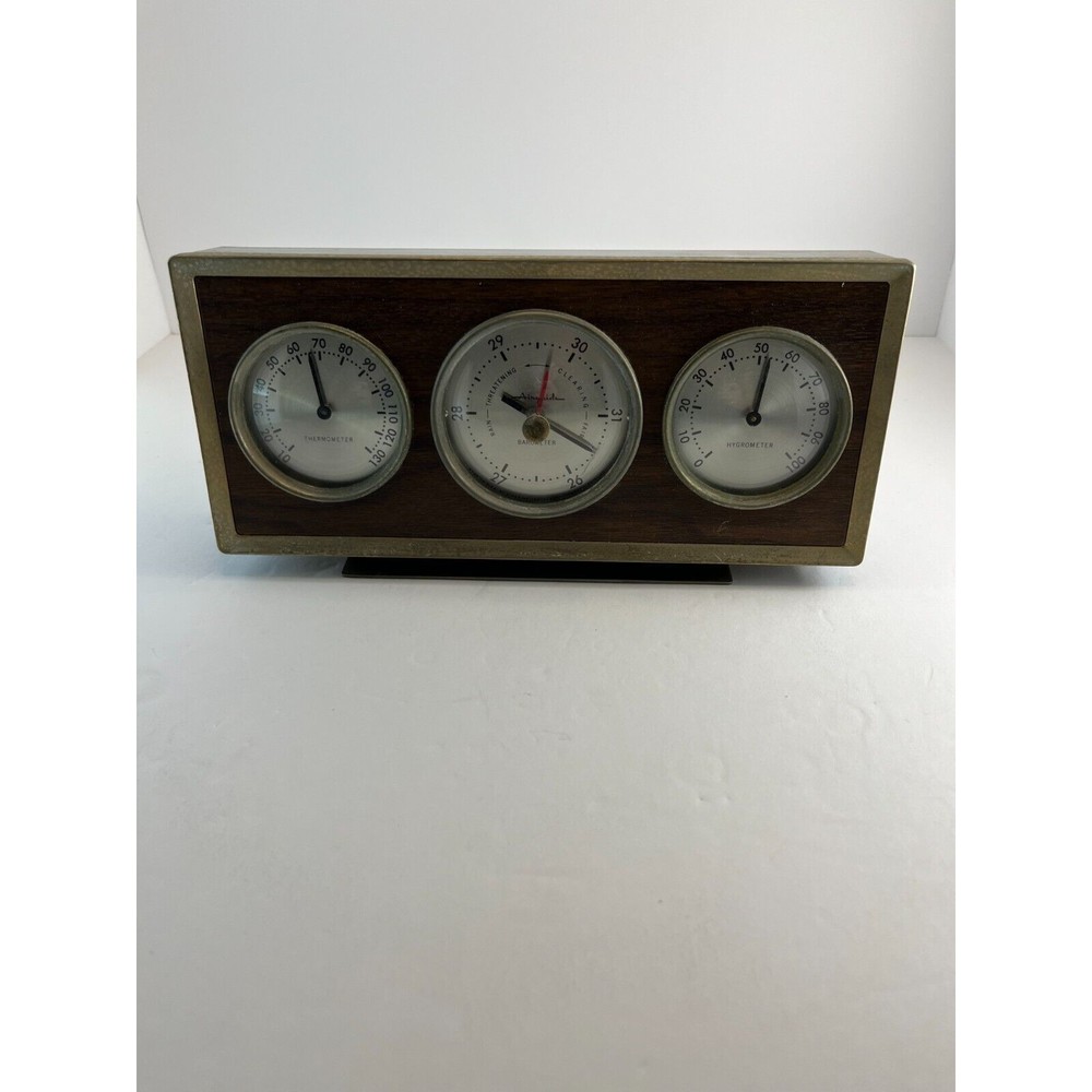 Vintage Airguide Brass Weather Station Mid Century Thermometer Hygrometer WORKS